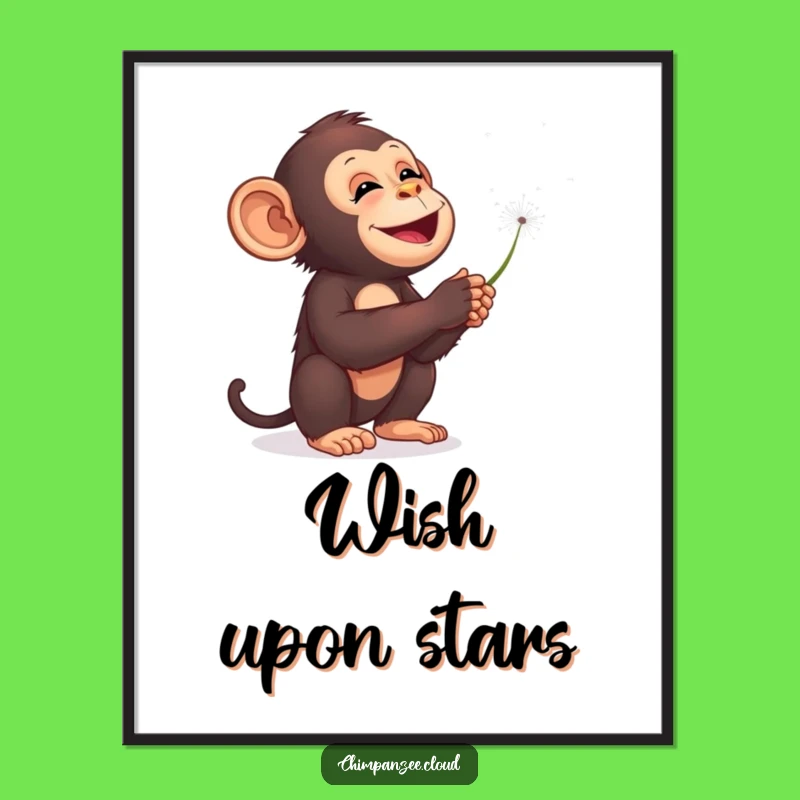 Funny Chimp Dandelions Starry Sky Digital Art - Dreamy Space Print Gift