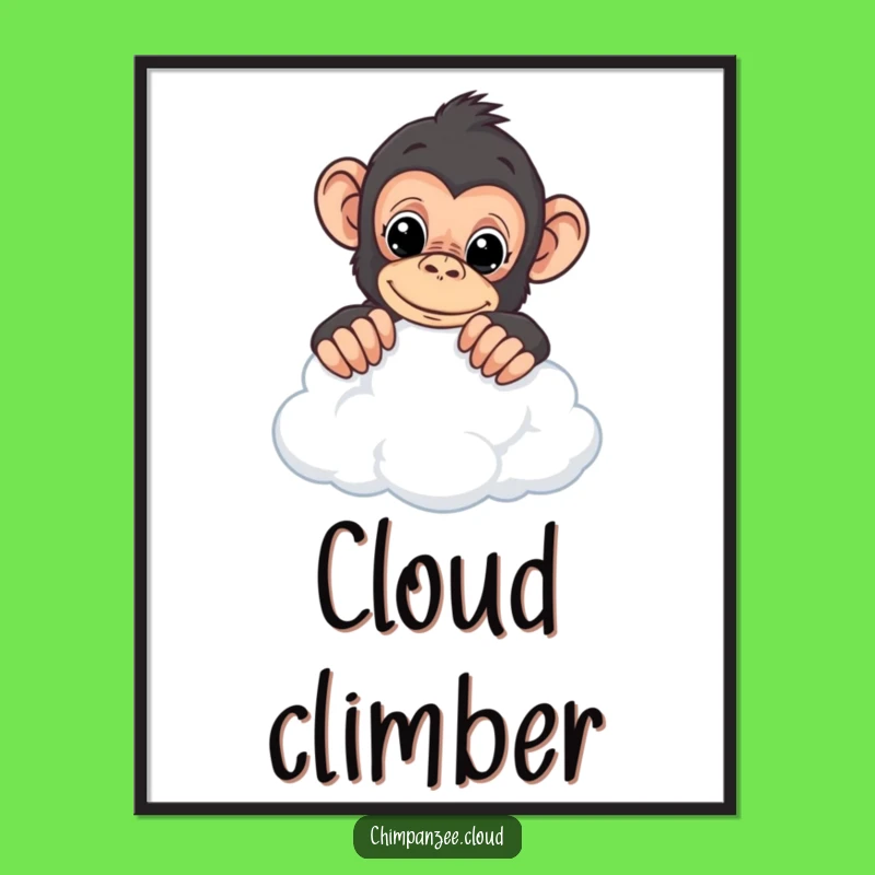 Funny Chimp Digital Print - Curious Primate's Cloud Adventure Art