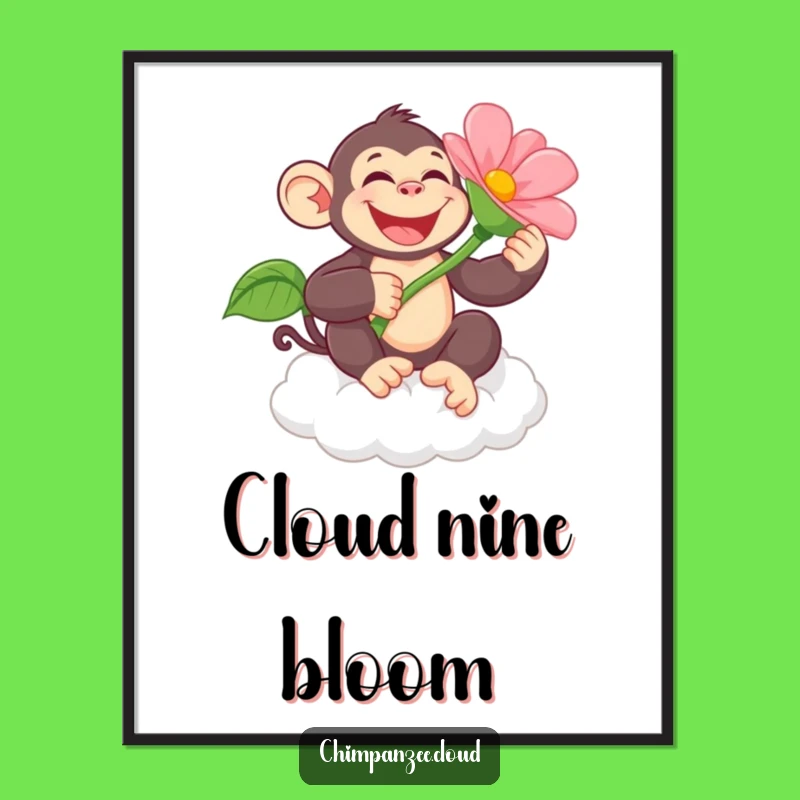 Funny Chimpanzee Flower Digital Art: Instant Joyful Wall Decor