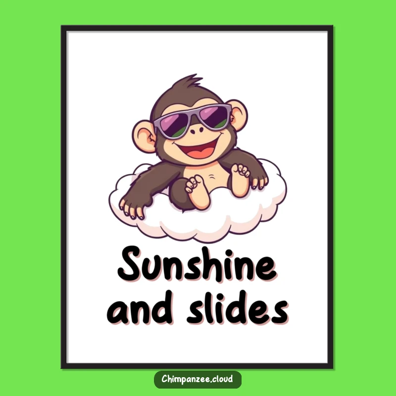 Funny Cool Chimp Digital Print: Happy Chimpanzee Sliding Cloud Art