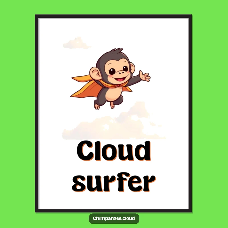 Funny Flying Chimpanzee Cape Digital Art: Instant Heroic Decor