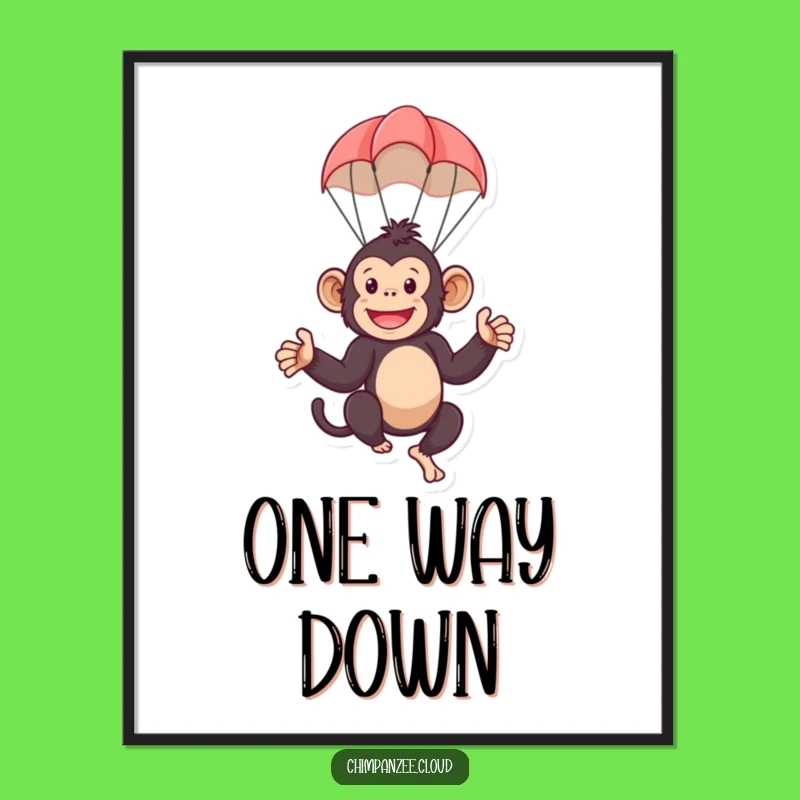 Funny Parachute Chimp Digital Art: Monkey Parachute Print, Perfect Funny Gift!