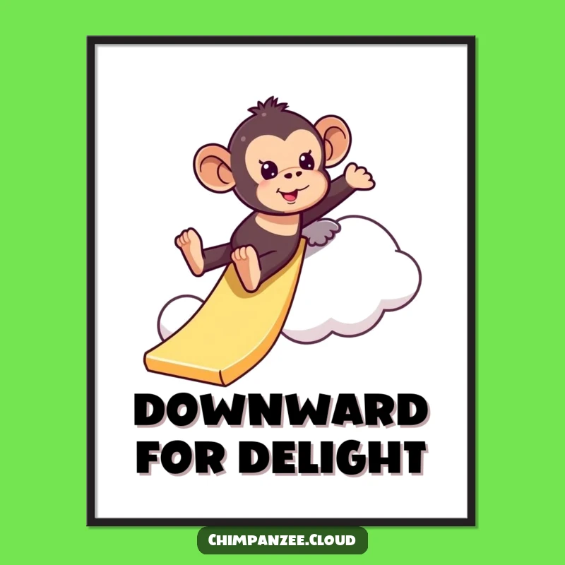 Funny Playful Chimpanzee Cloud Slide Digital Art: Instant Humorous Decor & Gift