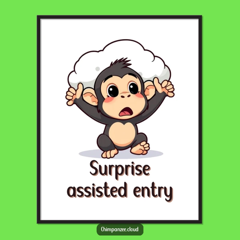Funny Surprised Chimpanzee Cloud Push Digital Art: Instant Humorous Decor & Gift