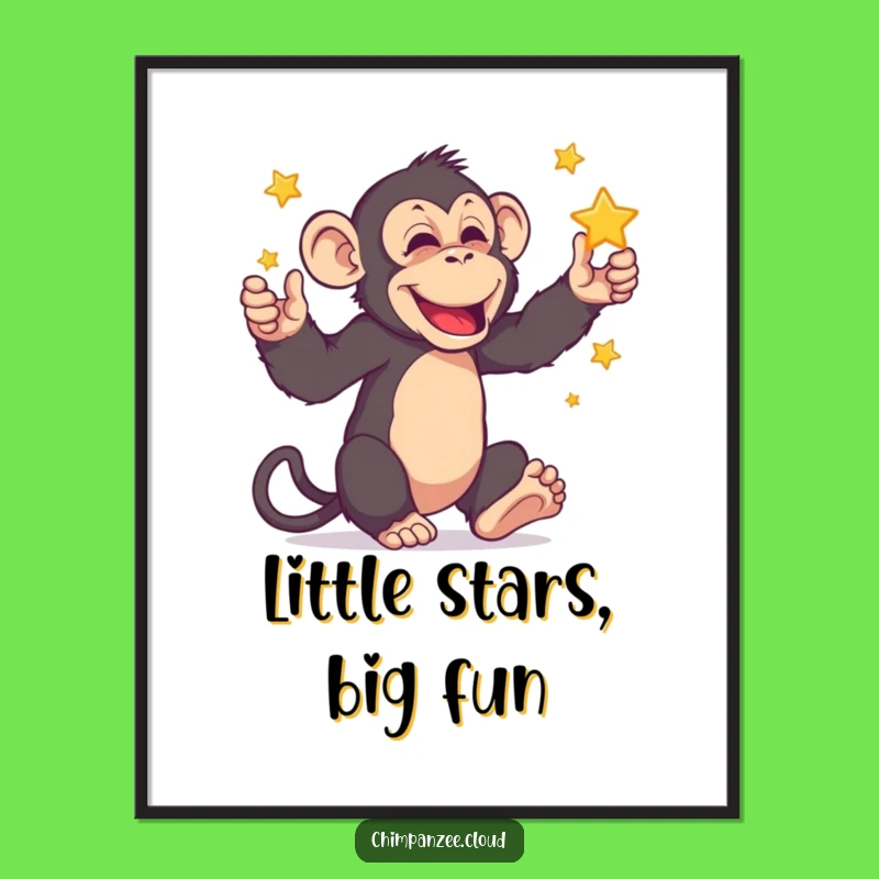 Funny Chimpanzee Star Digital Art: Hilarious Primate Juggling Print for Decor