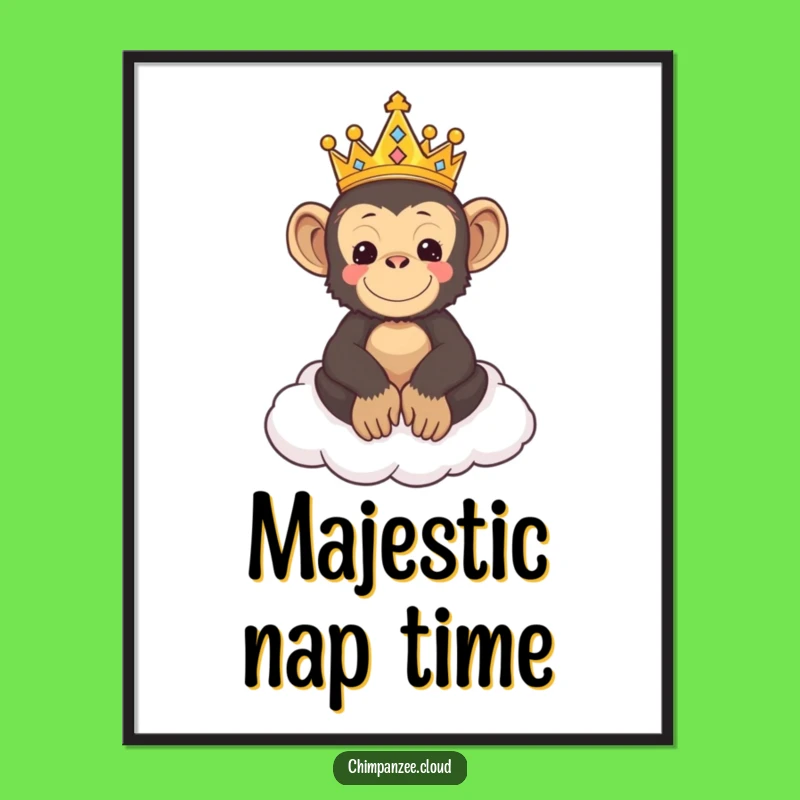 Funny Chimp King Digital Art: Adorable Chimpanzee Royalty on Cloud Throne