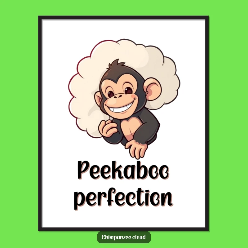 Funny Sneaky Chimp Digital Print: Mischievous Chimpanzee Peeking Art