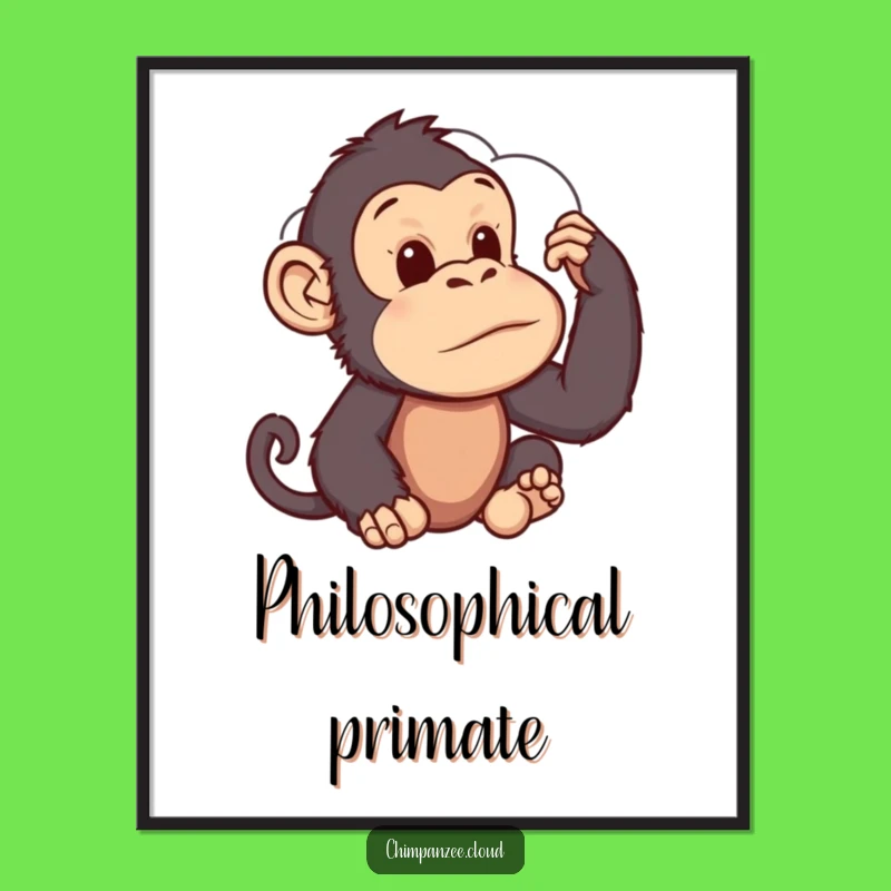 Funny Chimp Cloud Gazer Digital Print: Thoughtful Primate's Whimsical Wall Decor