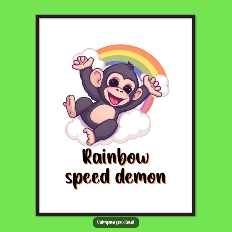 Funny Chimp Rainbow Slide Digital Art: Instant Joyful Decor