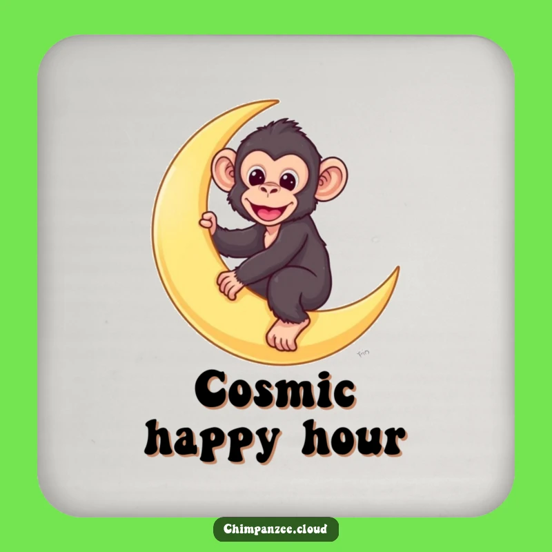 Funny Chimp Moon Coaster: Cute Monkey Riding Crescent Moon