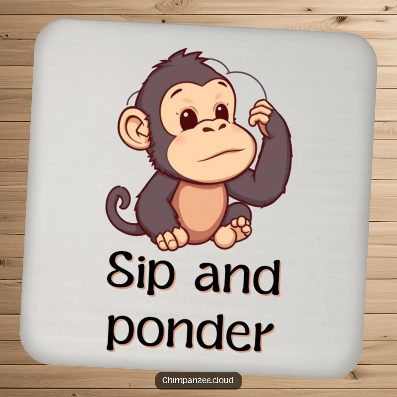 Funny Coaster: A chimpanzee contemplating cloud shapes, adding a touch of thoughtful serenity to any surface.