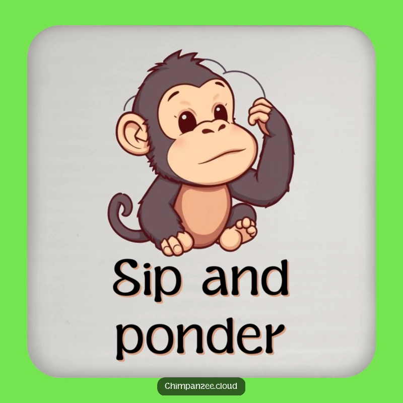 Funny Chimp Cloud Gazer Coaster: Thoughtful Primate's Whimsical Drink Protector
