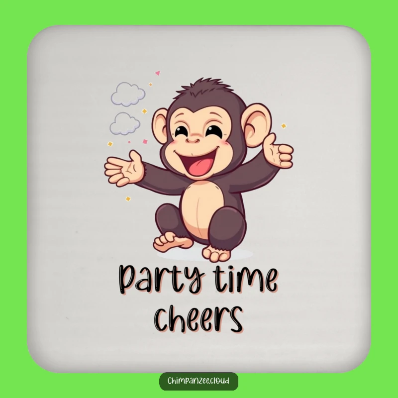 Funny Chimp Confetti Coaster: Happy Chimpanzee Pouring Cloud Confetti, Fun Funny Gift!