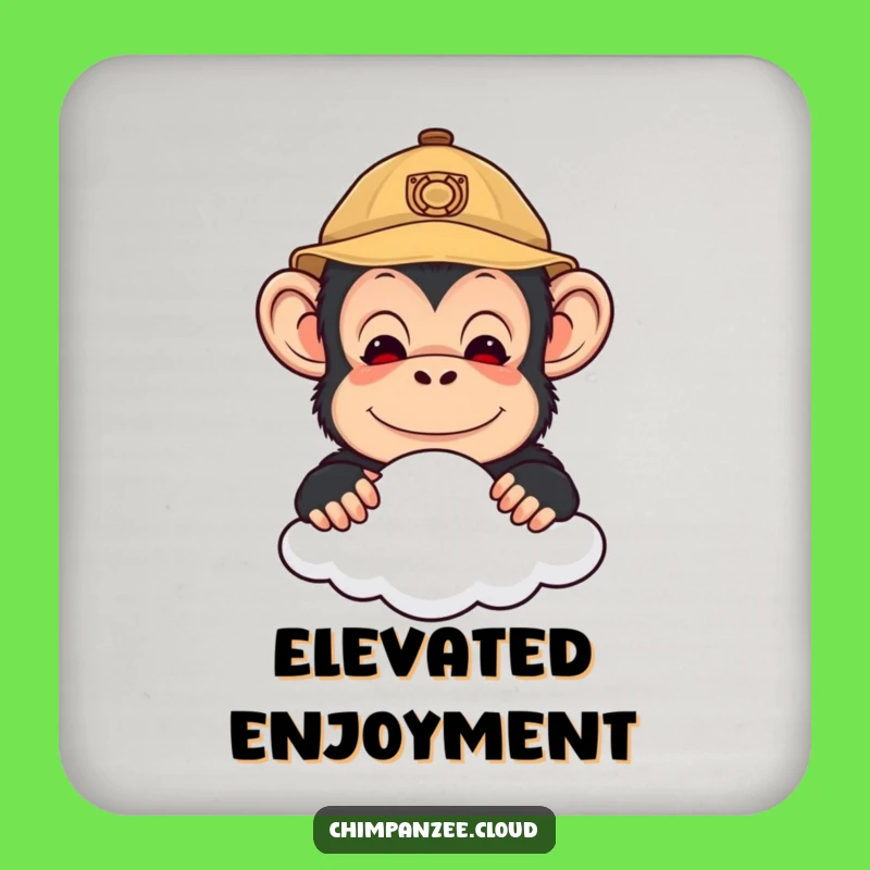 Funny Explorer Chimp Coaster: Cute Chimpanzee Peering Over Cloud Drink Protector