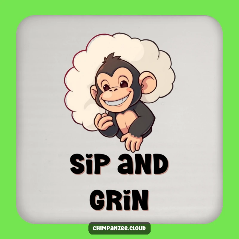 Funny Sneaky Chimp Coaster: Mischievous Chimpanzee Peeking Cloud