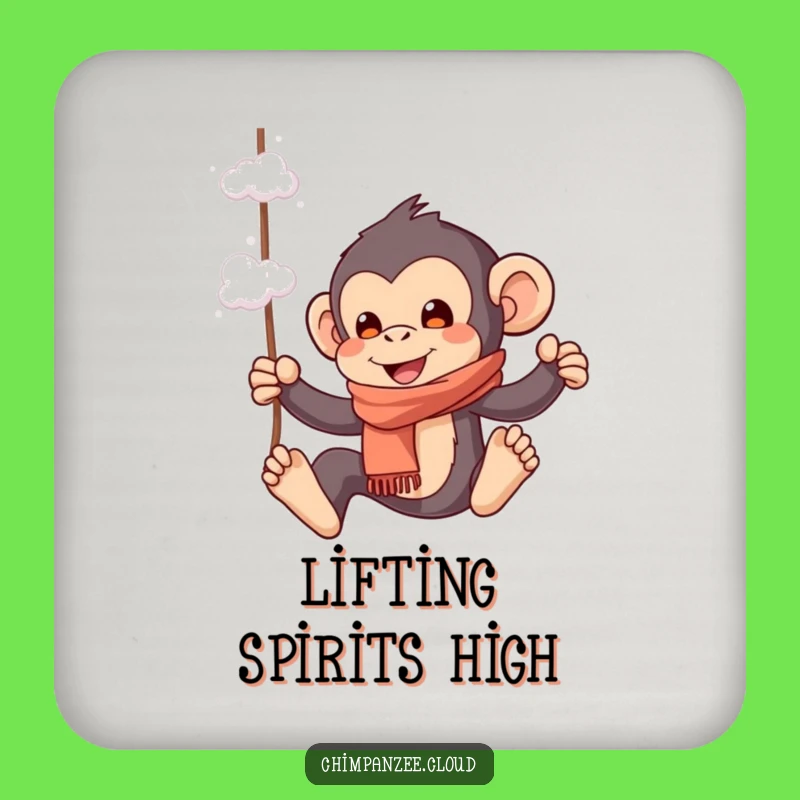 Funny Playful Chimp Coaster: Chimpanzee Swinging Cloud, Whimsical Protection