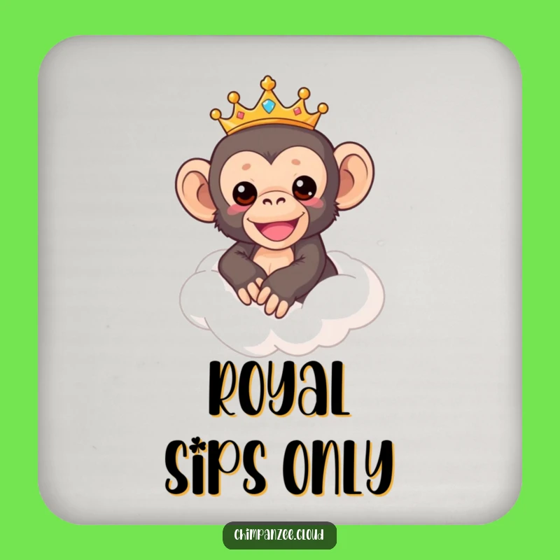 Funny Chimp Crown Coaster: Protect Surfaces with Royal Chimpanzee on Cloud Fun!
