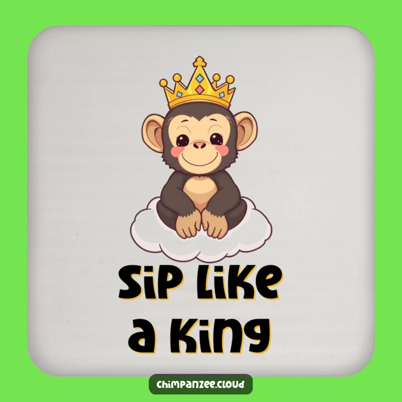 Funny Chimp King Coaster: Adorable Chimpanzee Royalty on Cloud Throne