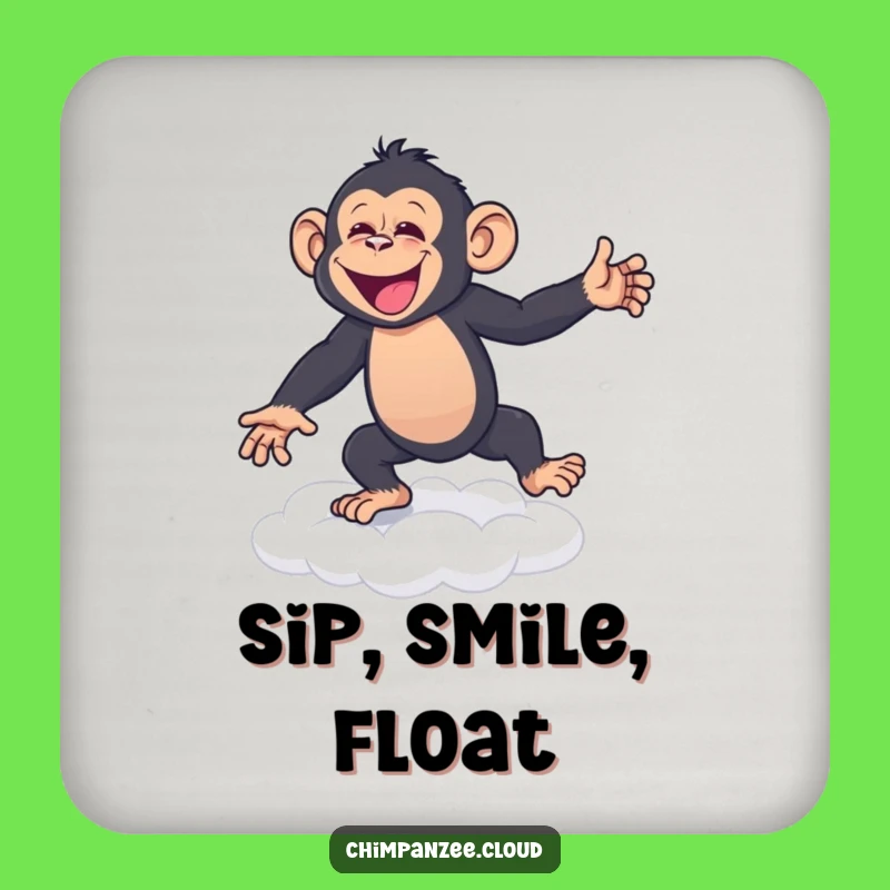Funny Chimp Cloud Dance Coaster: Joyful Primate's Happy Dance Drink Protector