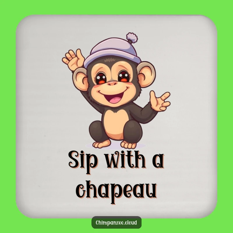 Funny Chimp Hat Waving Coaster - Hilarious & Protective Drink Gift
