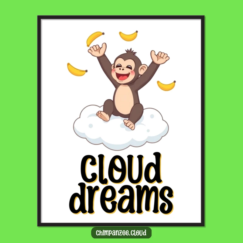 Funny Monkey Cloud Poster - Juggling Chimp Art, Ideal Funny Gift
