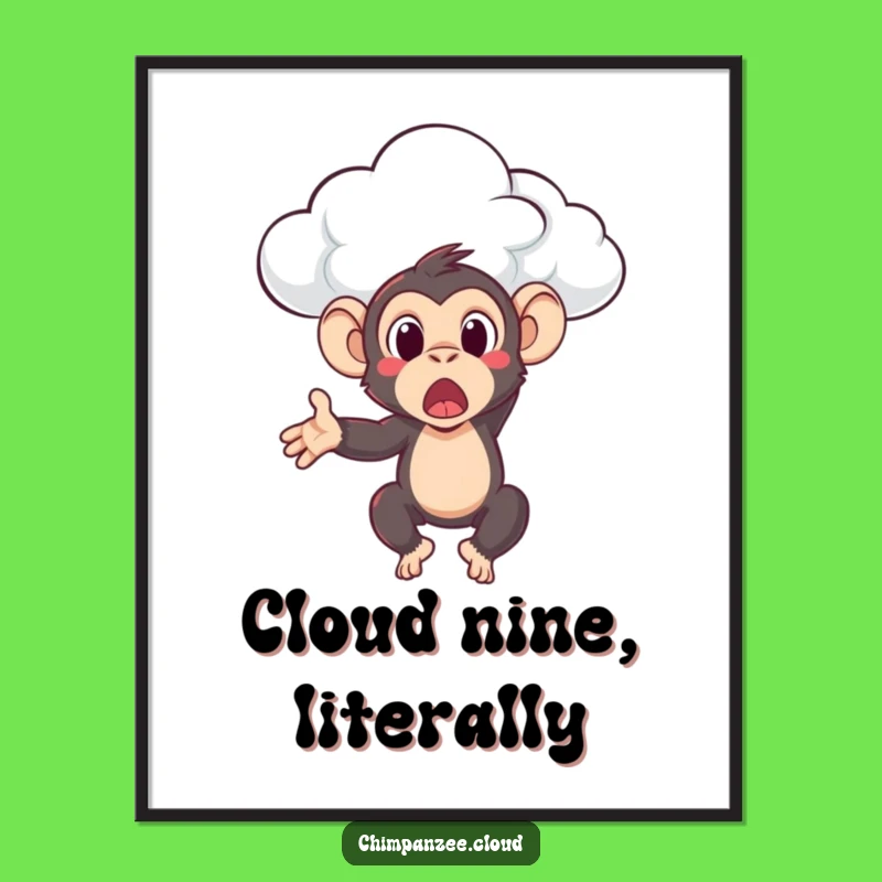 Funny Surprised Chimpanzee Poster: Hilarious Primate Cloud Toss Wall Art