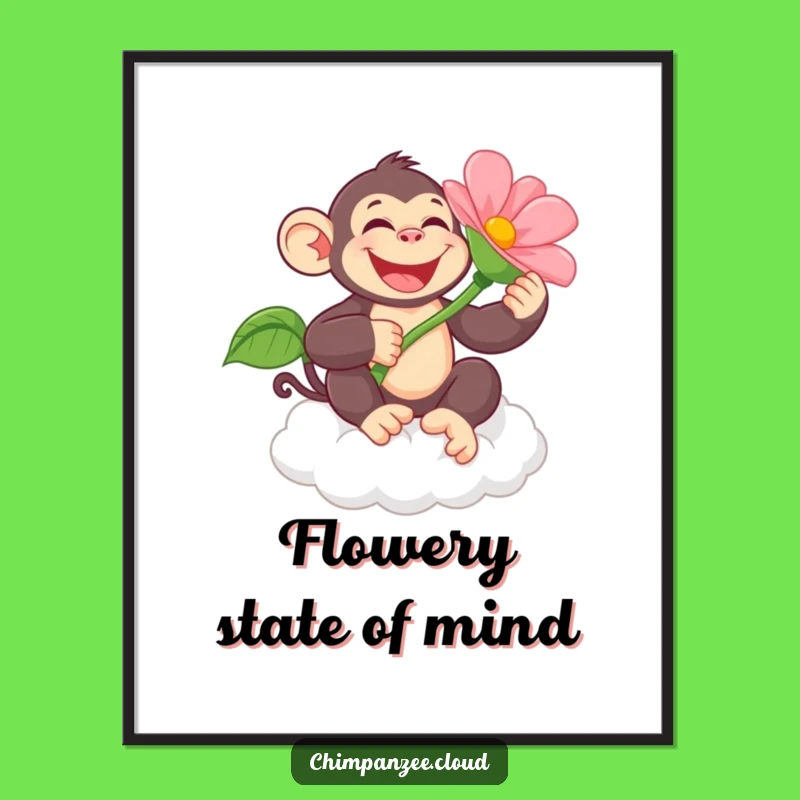 Funny Chimpanzee Flower Poster: Adorable Wall Art for Instant Smiles