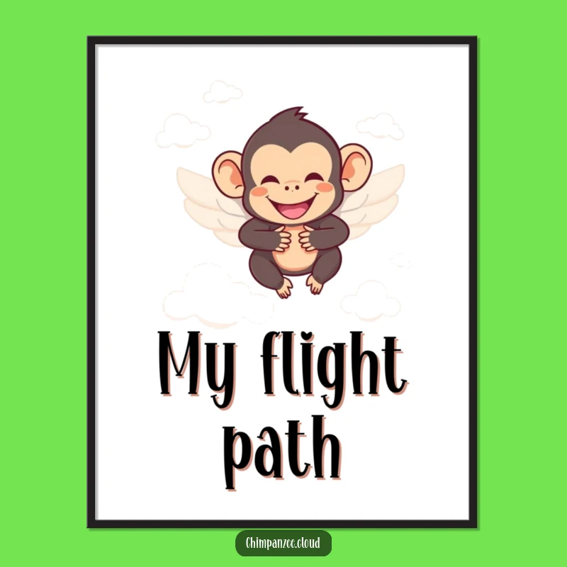 Funny Angel Chimp Poster: Smiling Winged Chimp Art, Heavenly Funny Decor