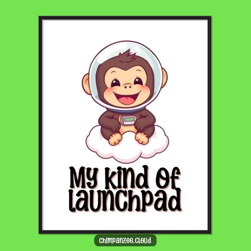 Funny Astronaut Chimp Poster: Cheerful Chimp on Cloud Art, Whimsical Space Decor