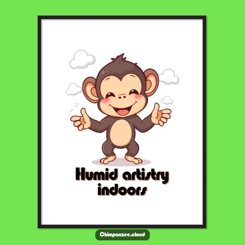 Funny Chimp Cloud Juggler Poster: Cheerful Monkey Art for Whimsical Decor