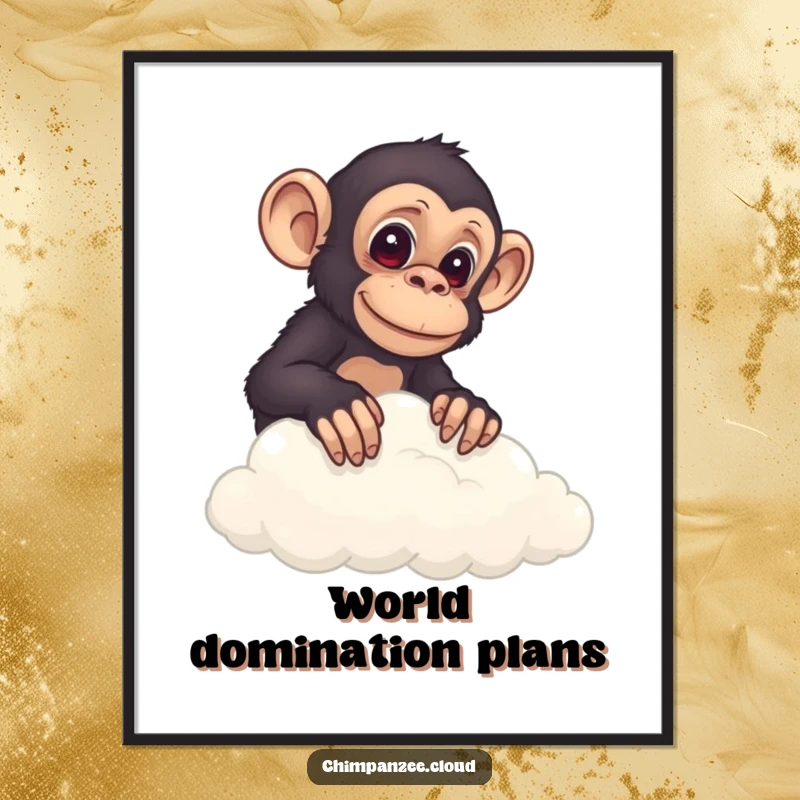 Funny chimp peeking over a cloud's edge, presented as intriguing wall art that inspires curiosity.