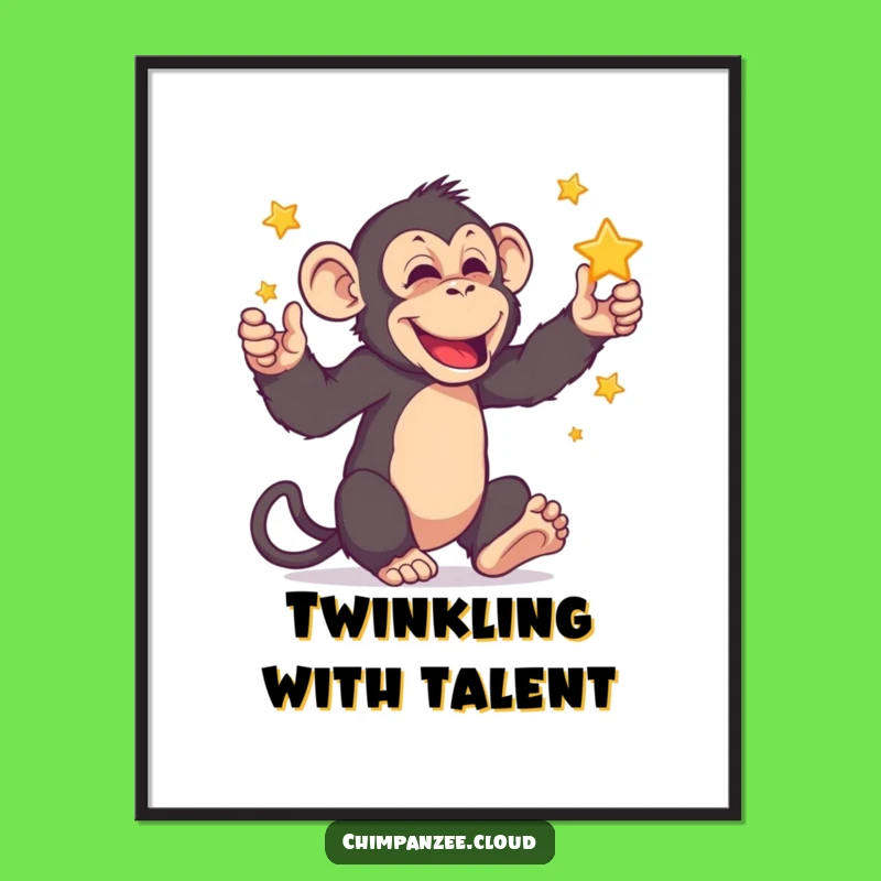 Funny Chimpanzee Star Poster: Hilarious Primate Juggling Art for Cosmic Decor