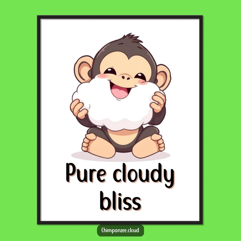 Funny Cloud Chimp Poster: Delighted Chimp Cloud Art, Whimsical Funny Decor
