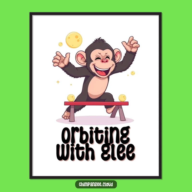 Funny Giggling Chimp Leapfrog Moons Poster - Whimsical Wall Art Gift