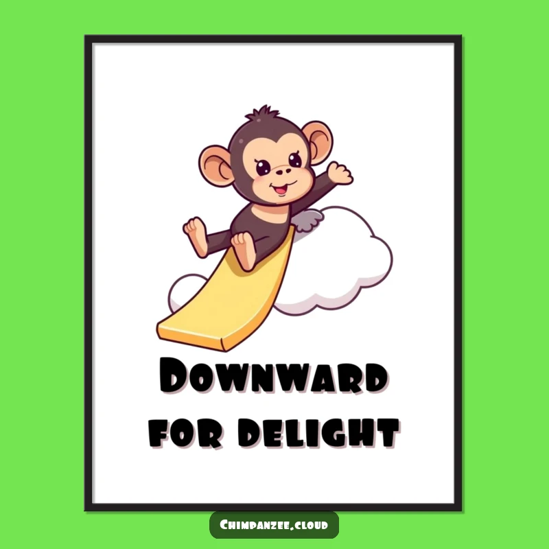 Funny Playful Chimpanzee Cloud Slide Poster: Whimsical Art & Humorous Decor Gift