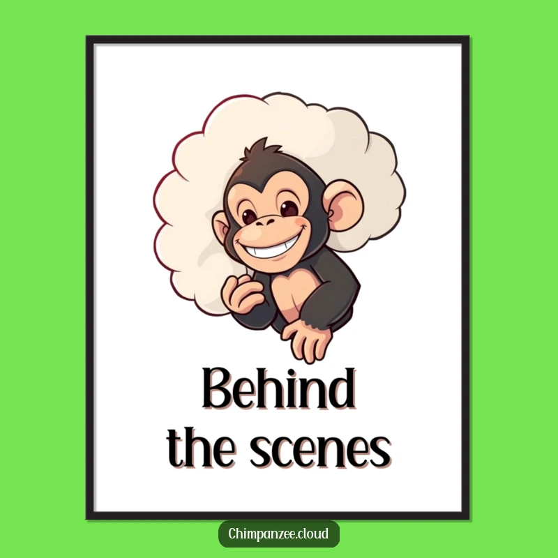 Funny Sneaky Chimp Poster: Mischievous Chimpanzee Peeking Cloud Art