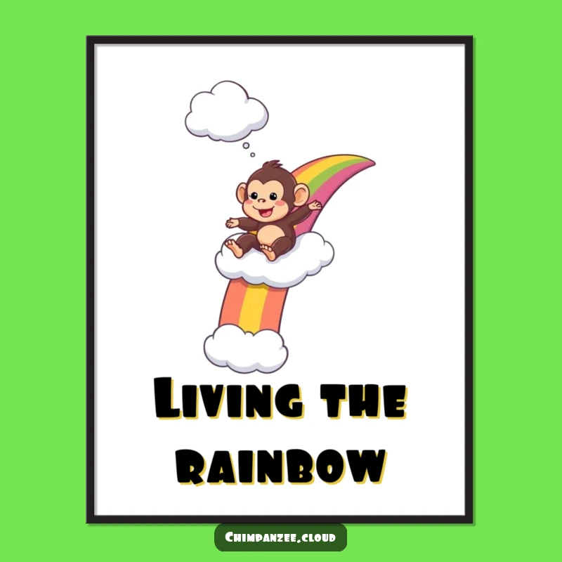 Funny Chimp Rainbow Poster: Whimsical Artwork of a Primate's Fun Ride, Ideal Funny Gift