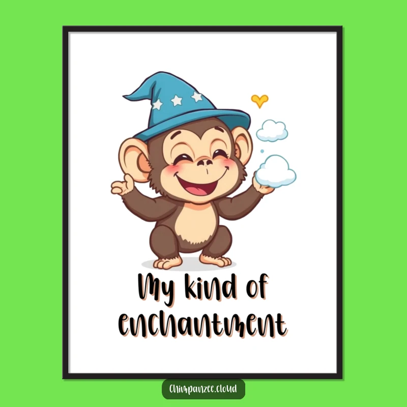 Funny Wizard Chimp Poster: Joyful Cloud Conjurer Art, Magical Funny Decor