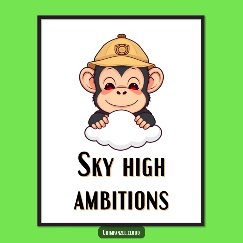 Funny Explorer Chimp Poster: Cute Chimpanzee Peering Over Cloud Wall Art