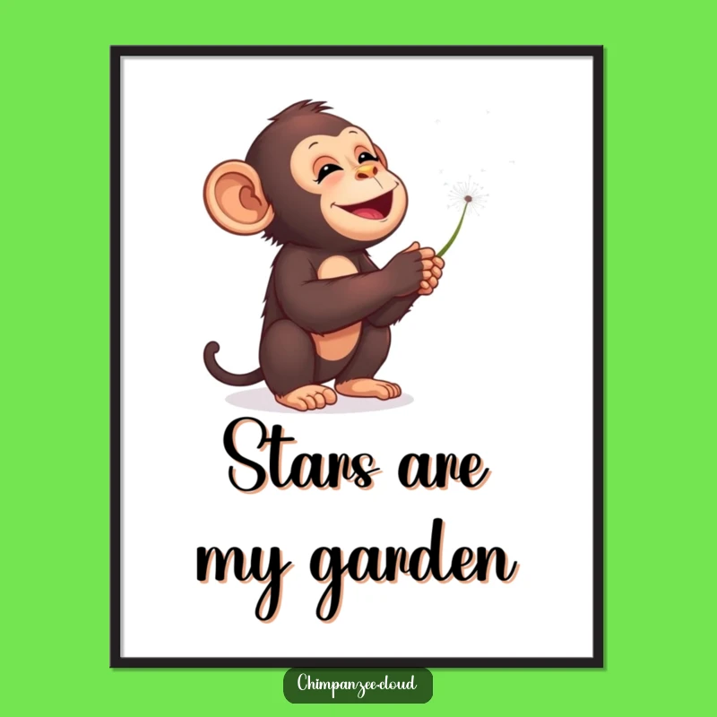 Funny Chimp Dandelions Starry Sky Poster - Dreamy Wall Art Gift