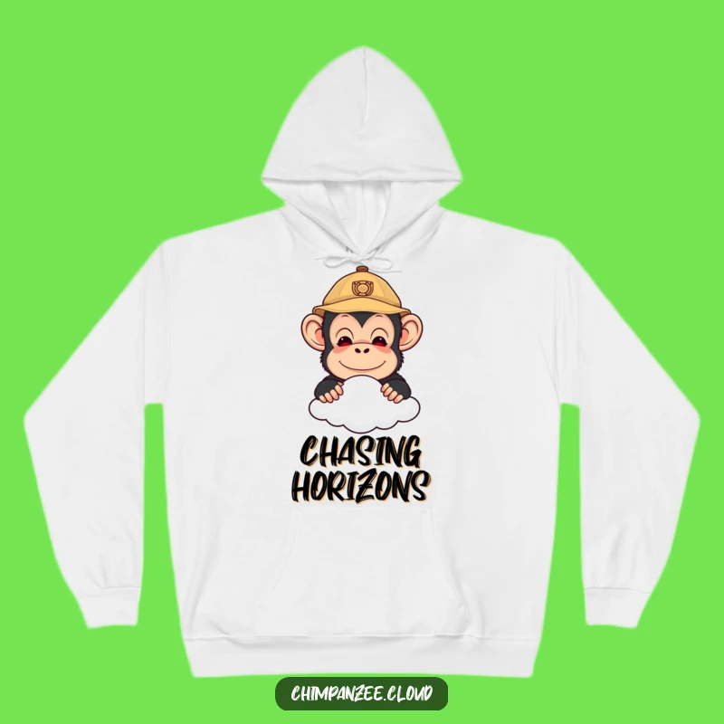 Funny Explorer Chimp Hoodie: Cozy Chimpanzee Peering Over Cloud Adventure Gear