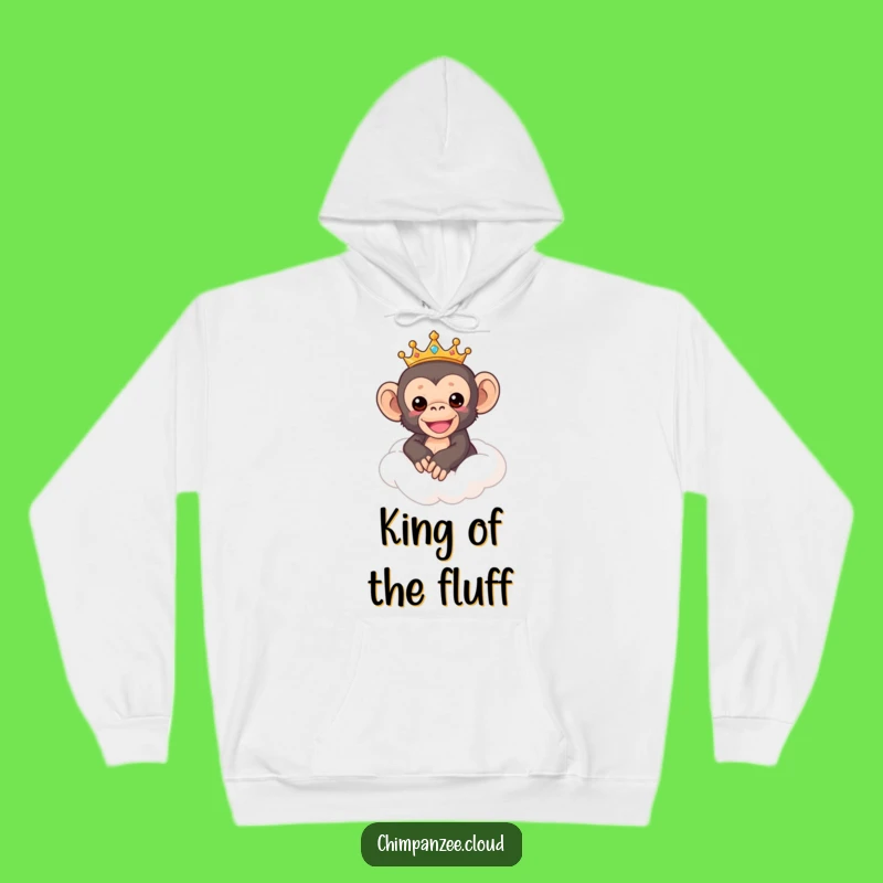 Funny Chimpanzee Hoodie: Cozy Crowned Chimp on Cloud, Warm Funny Gift!