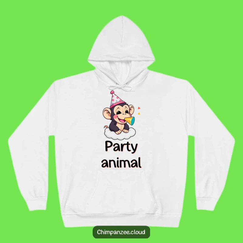 Cozy Funny Party Chimp Noisemaker Hoodie: Warmth & Festivity