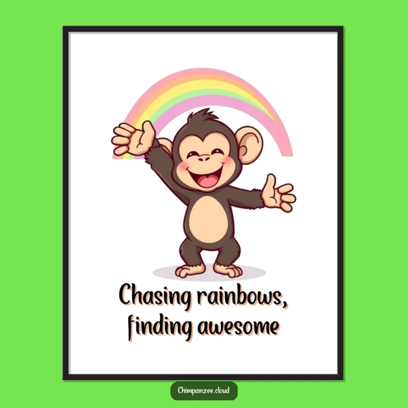 Funny Free Printable Wall Art: Happy Chimpanzee Rainbow Reach Downloadable Art