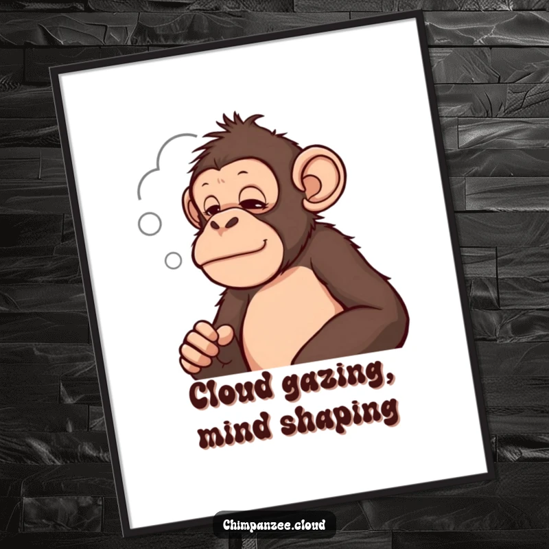 Funny Free Printable Wall Art: A chimpanzee thoughtfully examines a cloud's shape, inviting contemplation and amusement.