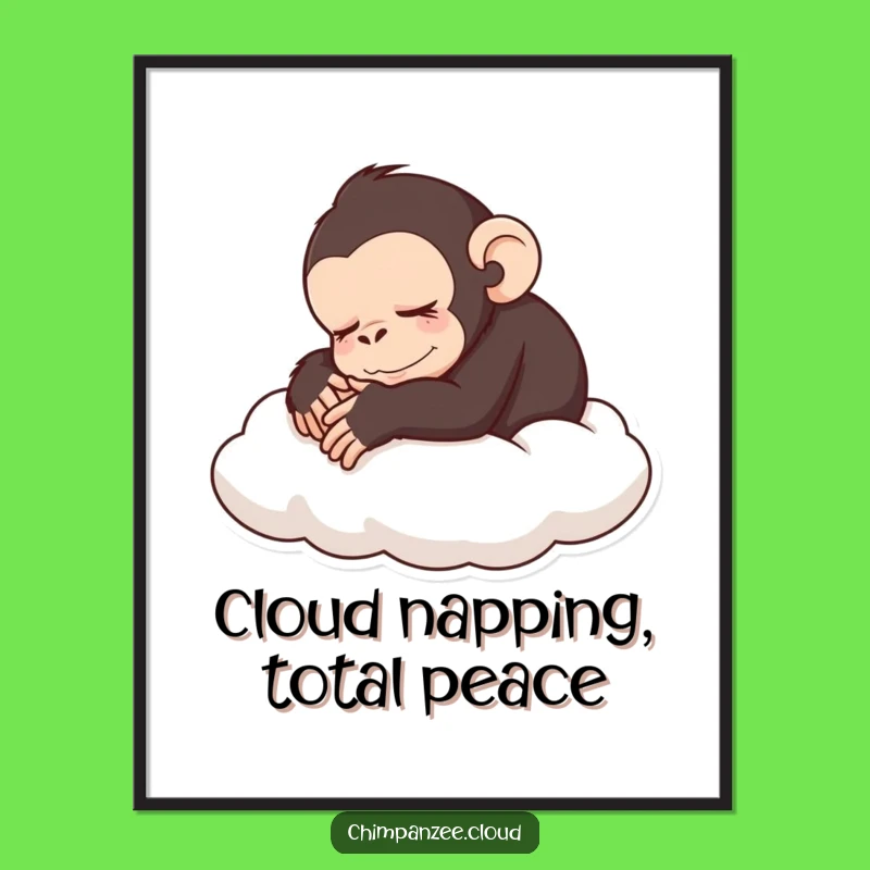 Funny Free Printable Wall Art: Sleepy Chimp on Cloud, Downloadable Decor