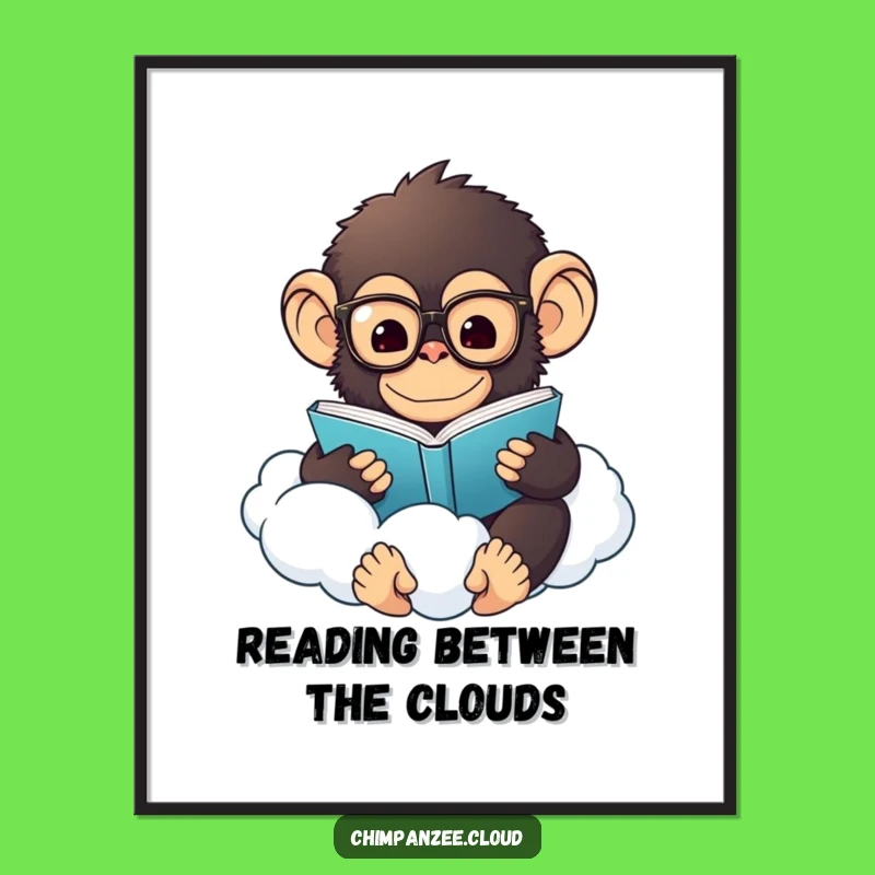 Free Printable Funny Chimp Wall Art: Humorous Cloud Reading Scholar Downloadable Decor