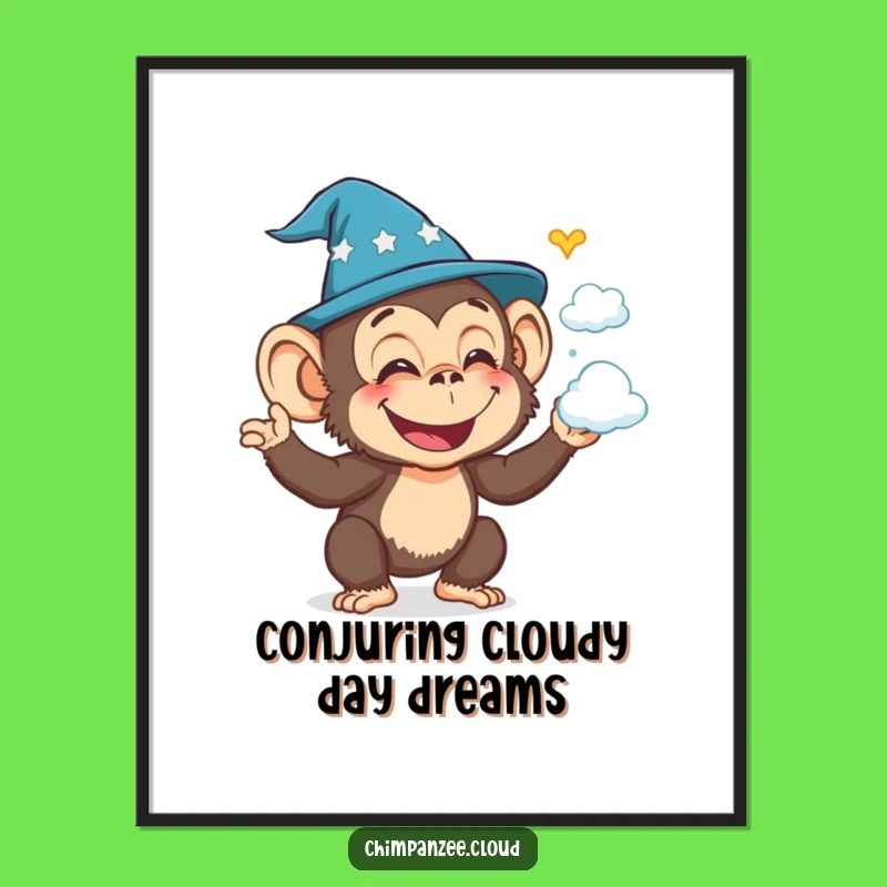 Free Printable Funny Wizard Chimp Art - Magical Cloud Conjuring Downloadable Wall Decor