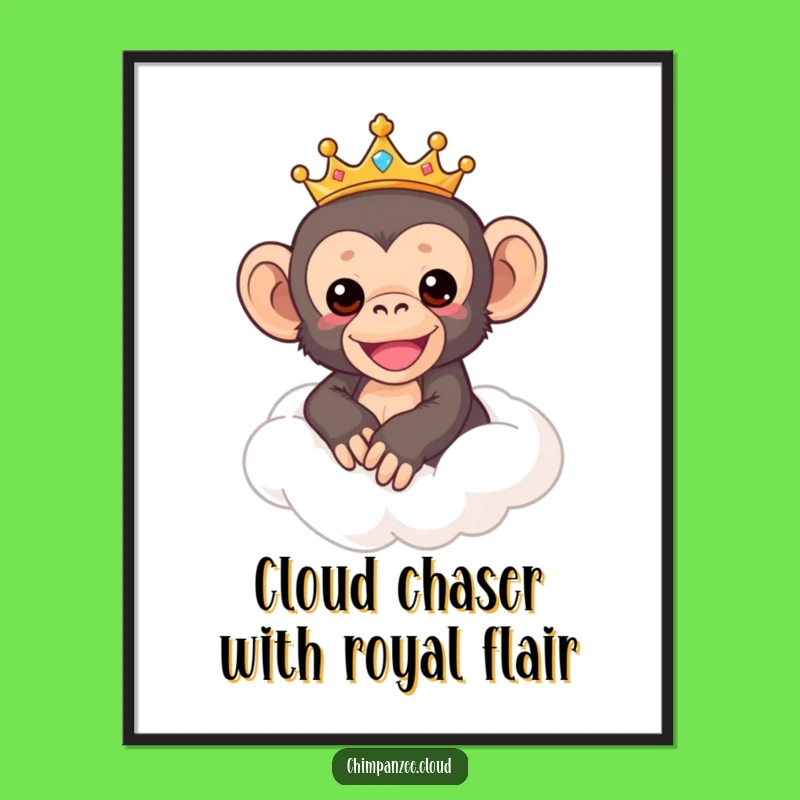 Free Printable Wall Art: Cute Chimp King on Cloud - Funny Downloadable Decor