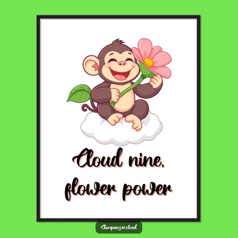 Free Printable Wall Art: Funny Chimpanzee Flower Cloud Deck - Quirky Downloadable Decor Gift